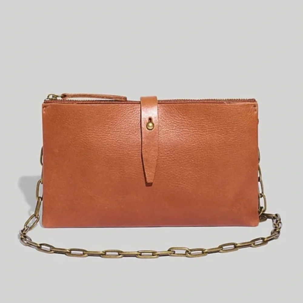 NEW Madewell The Transport Accordion Leather Crossbody in English Saddle - Picture 1 of 5